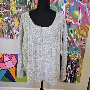 The Impeccable Pig Sweater Medium Gray Marled Knit Pullover Kimono Sleeves EUC
